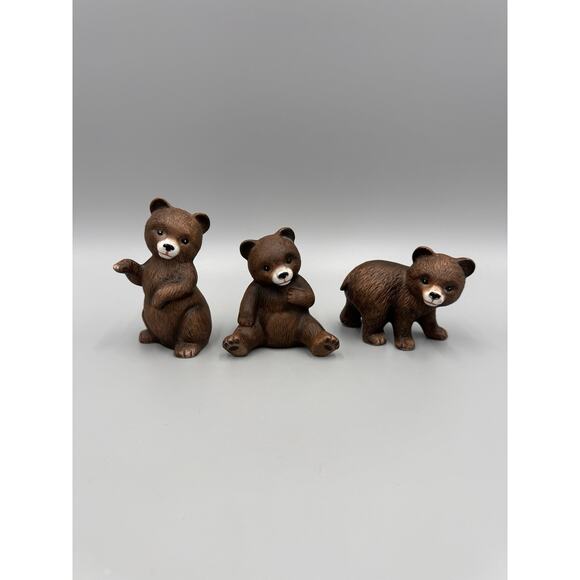 Vintage Homco Home Interiors #1414 Set of 3 Brown Bear Cubs Figurines - Picture 1 of 14
